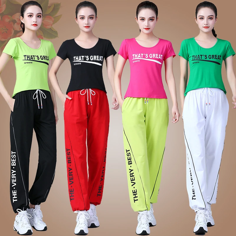 新款广场舞衣服舞蹈服长裤子运动服广场舞裤套装女夏季团队演出服