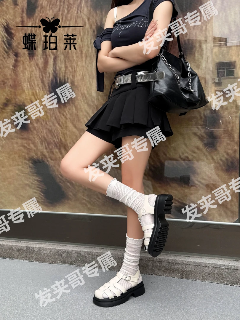 （一朵云）2025新款复古厚底增高编织猪笼鞋女罗马凉鞋56D96