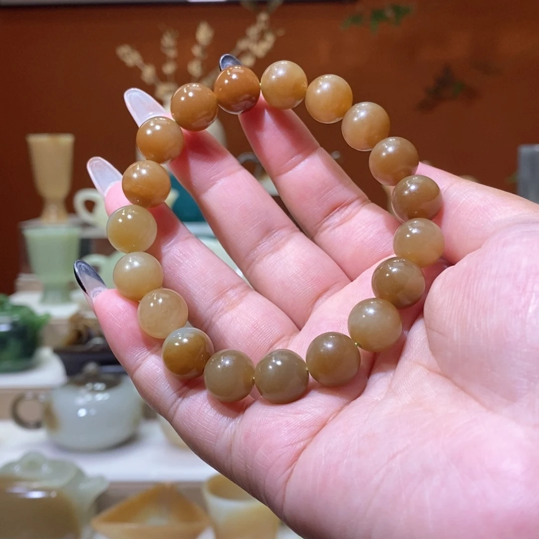 未镶嵌和田玉挂件且末金山黄糖手串