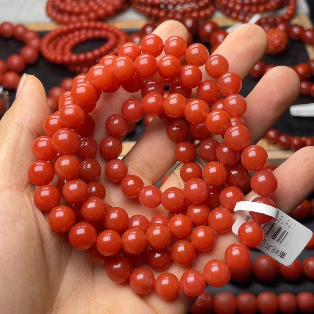 南红玛瑙未镶嵌手串H8.8mm顶品收藏保山满红满肉滴水洞108