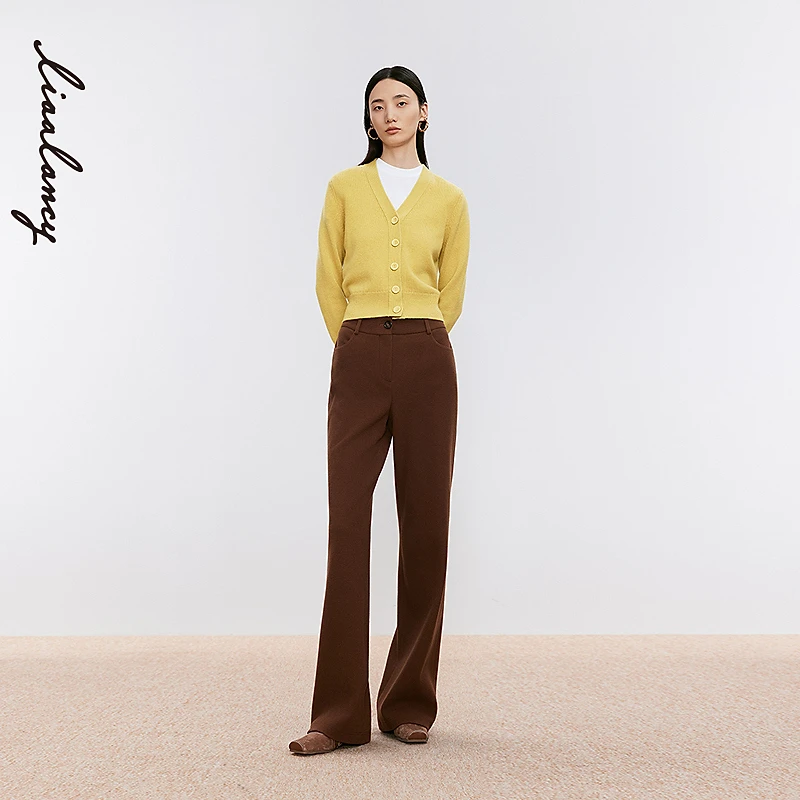 LANCY/朗姿2024冬新款美丽诺羊毛宽松直筒西装裤女复古显瘦休闲裤
