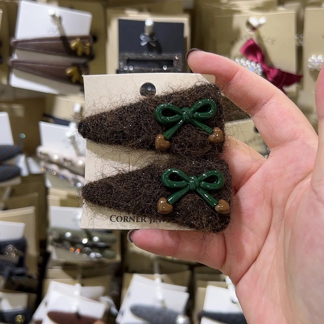 布艺非金属绿色蝴蝶结毛拜拜夹