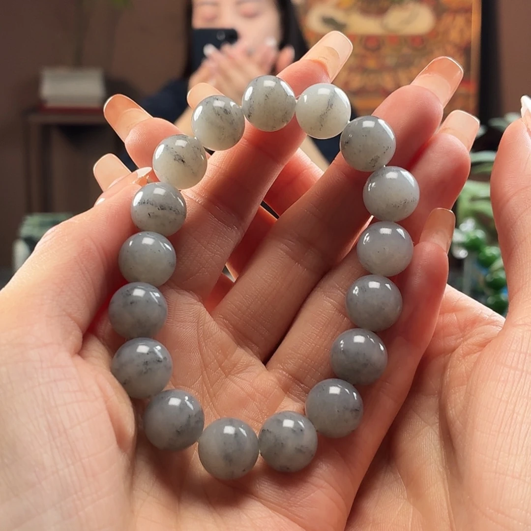 和田玉未镶嵌手串青花卡12圆珠