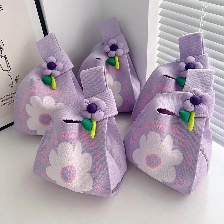 教师节花朵针织包夏季外出便携手提包女伴手礼大容量手拎袋手腕包