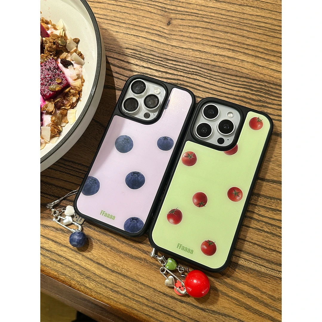 适用苹果16手机壳iPhone15/14promax清新满屏番茄蓝莓简约保护套