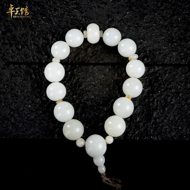 【卓玉馆】佛珠手持 和田玉脂白圆珠手串手链把玩 苏工特价