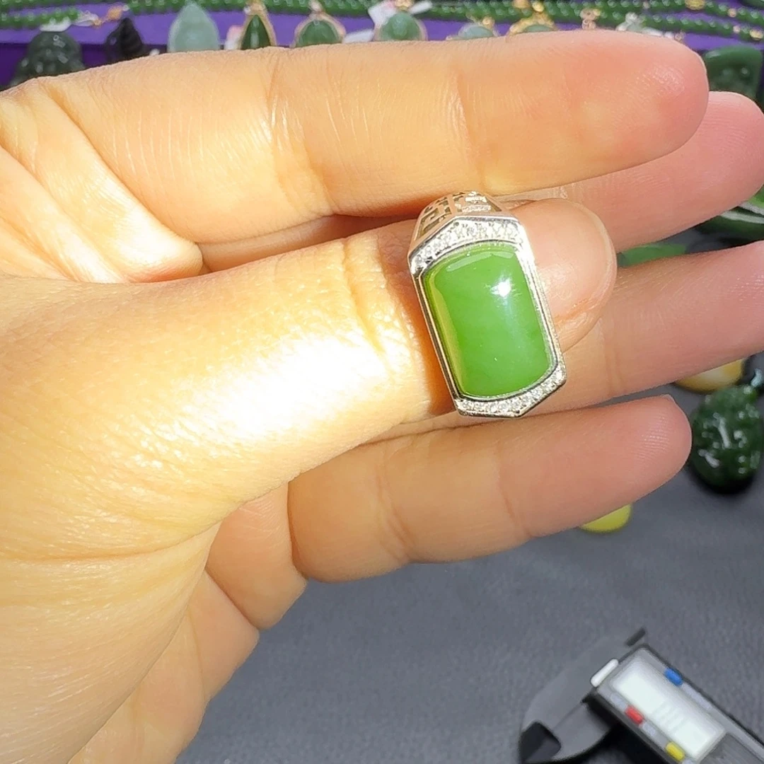 和田玉银S925镶嵌戒指