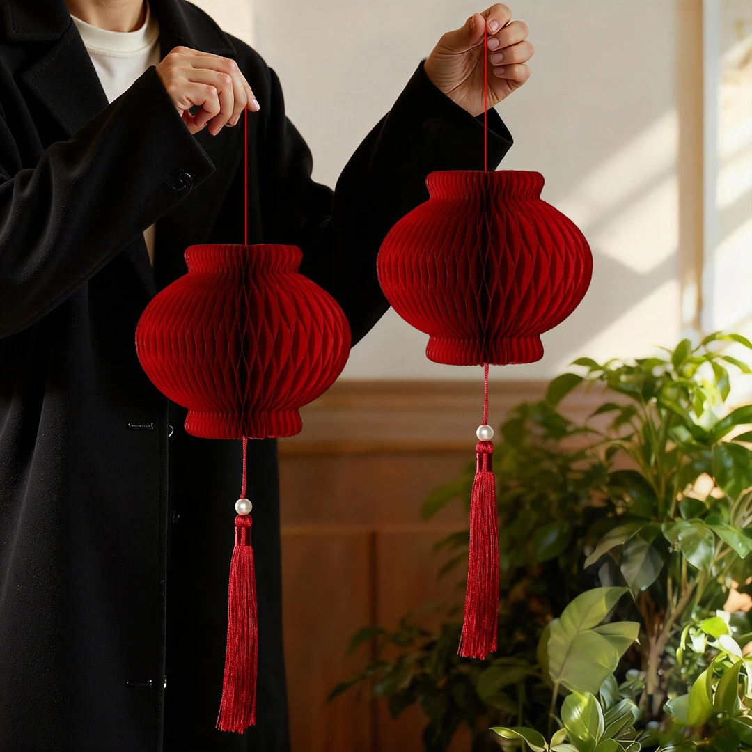 2026新款春节小红灯笼蜂窝挂饰新年过年房门壁挂宫灯布置装饰用品