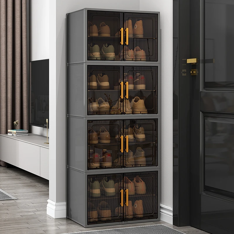 良品主义透明鞋柜收纳柜一体靠墙鞋盒家用入户门口多层鞋架子神器