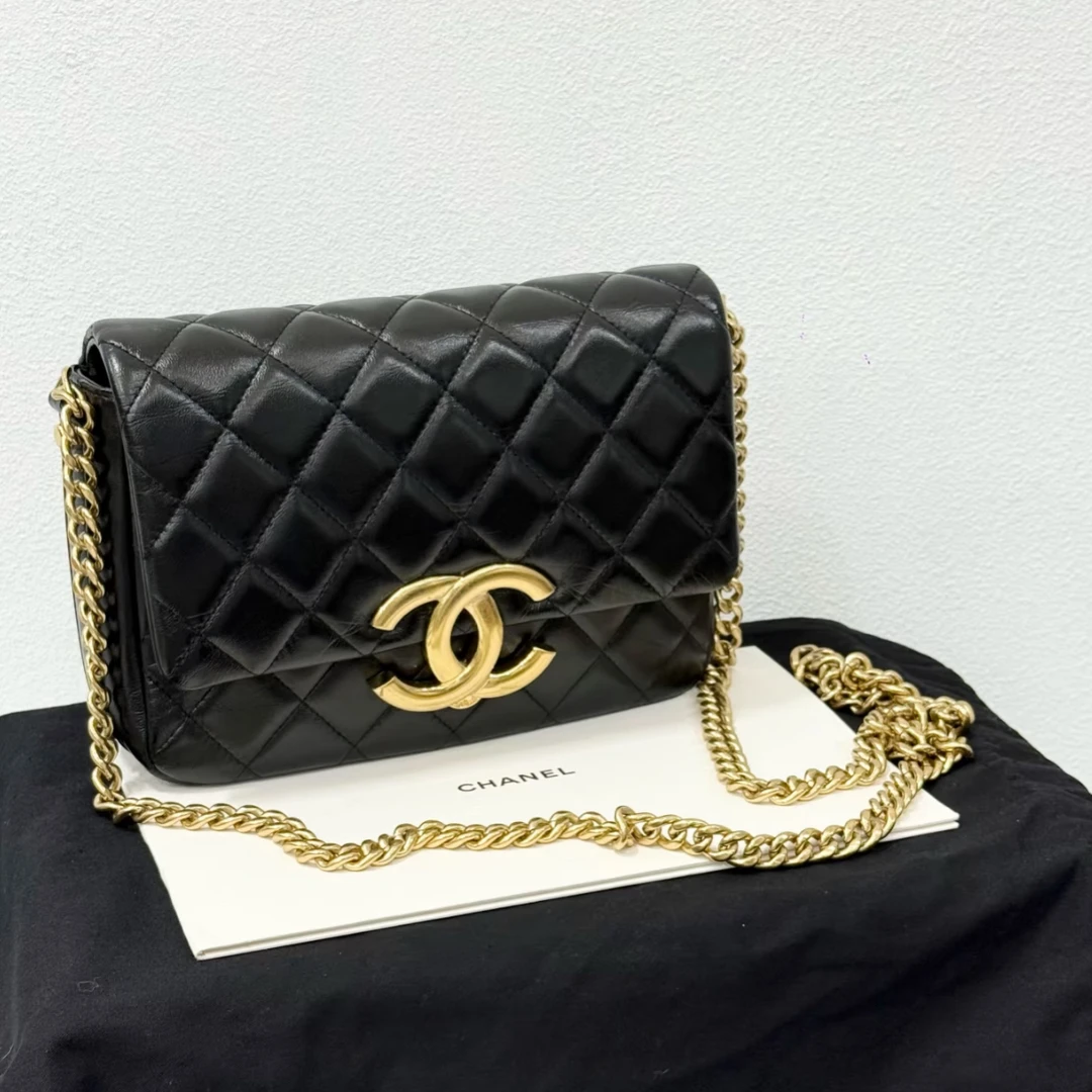95新 Chanel/香奈儿 多多奢品/香奈儿23P黑金大logo斜挎包/98新