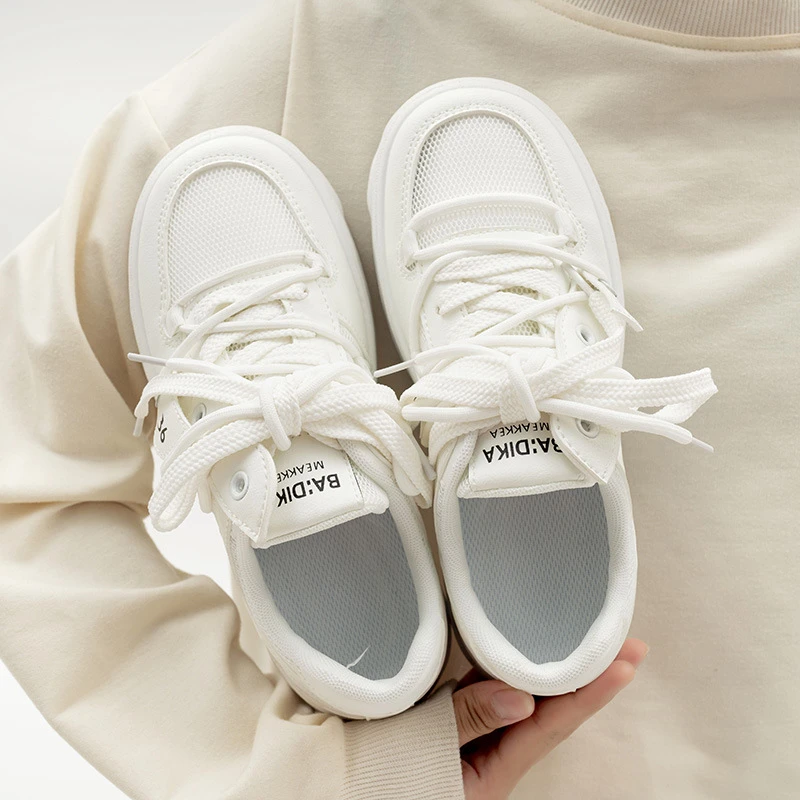 夏季爆款网面透气小白鞋女2025新款薄款板鞋ins百搭学生厚底网鞋