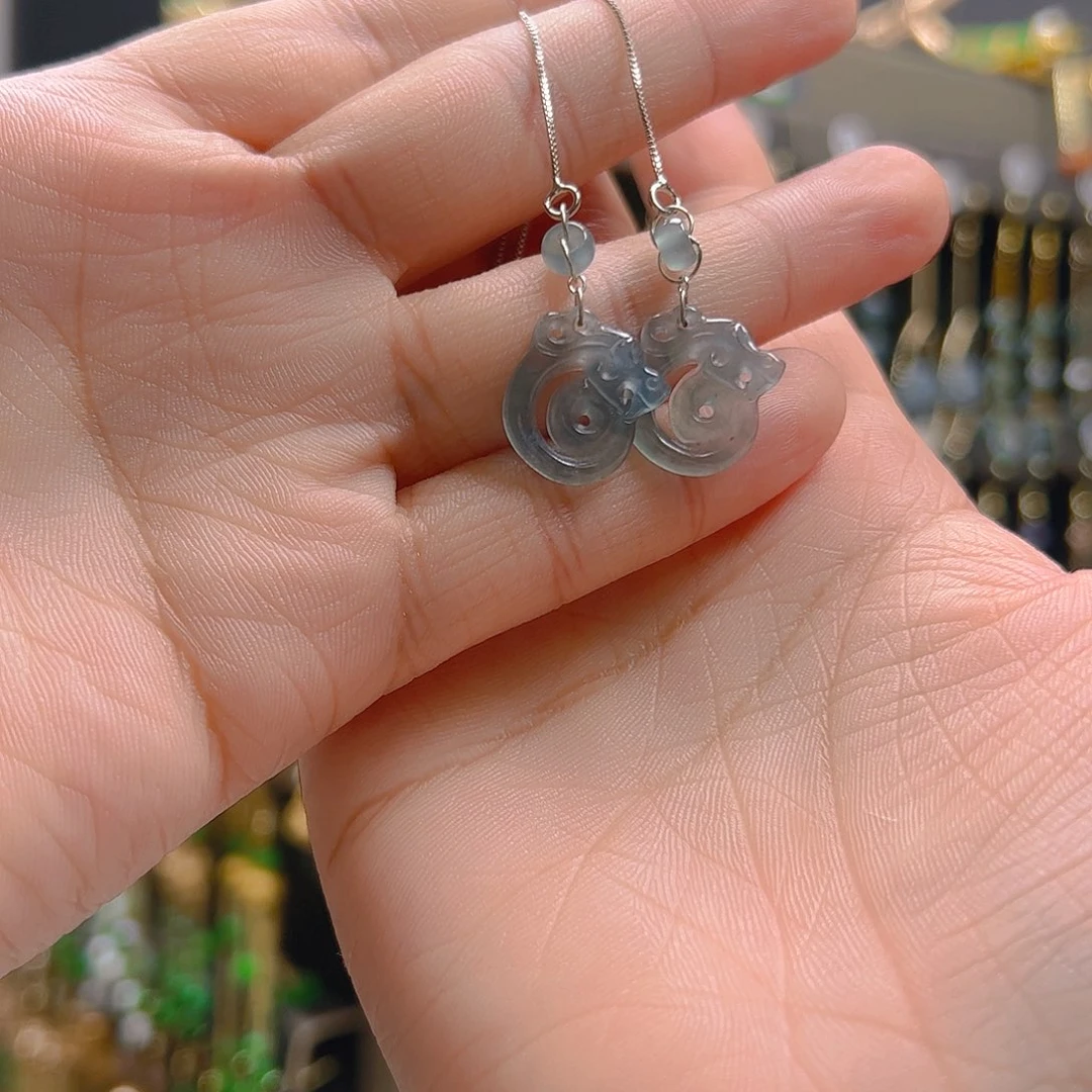 翡翠银S925镶嵌耳坠