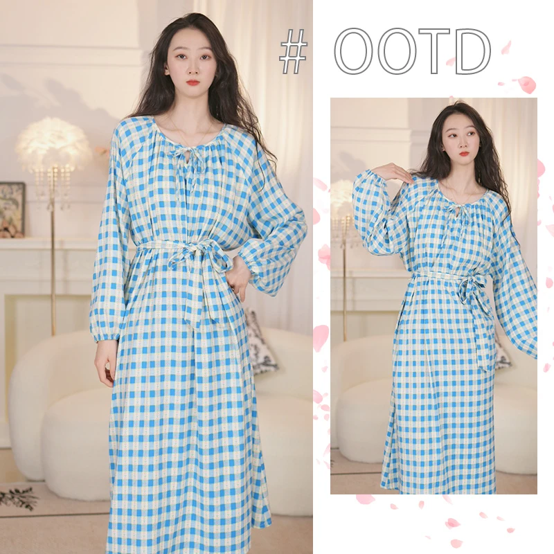 【云朵棉睡裙】夏季新款女时尚家居服显瘦长款印花睡衣气质甜美裙