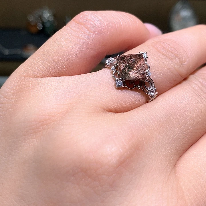 烟晶戒指银S925镶嵌水晶
