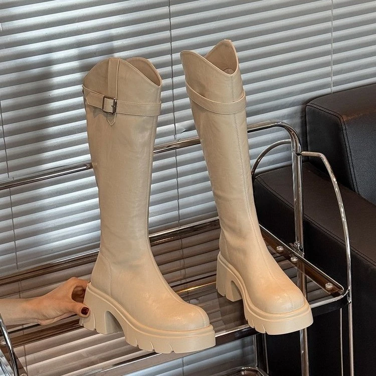 显气质网红秋季新款长筒靴不膝厚底增高2025时装靴不掉筒骑士靴