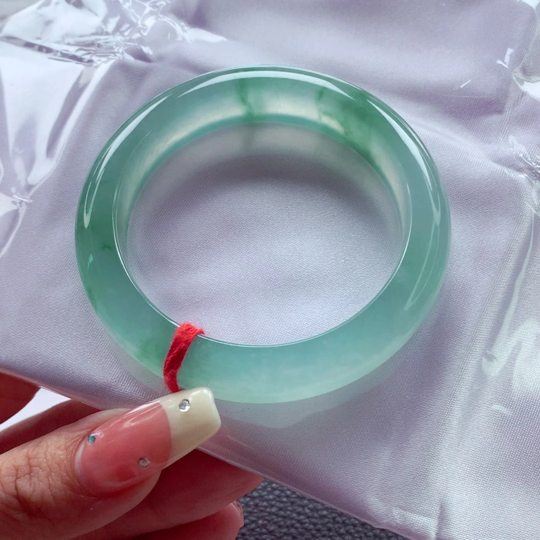 翡翠未镶嵌手镯54.3高冰炸光冰绿绿花 敏