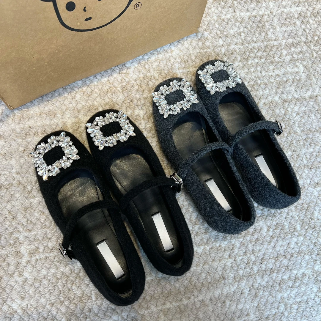 内增高5cm韩式水钻方头平底百搭浅口小香风通勤气质玛丽珍单鞋女