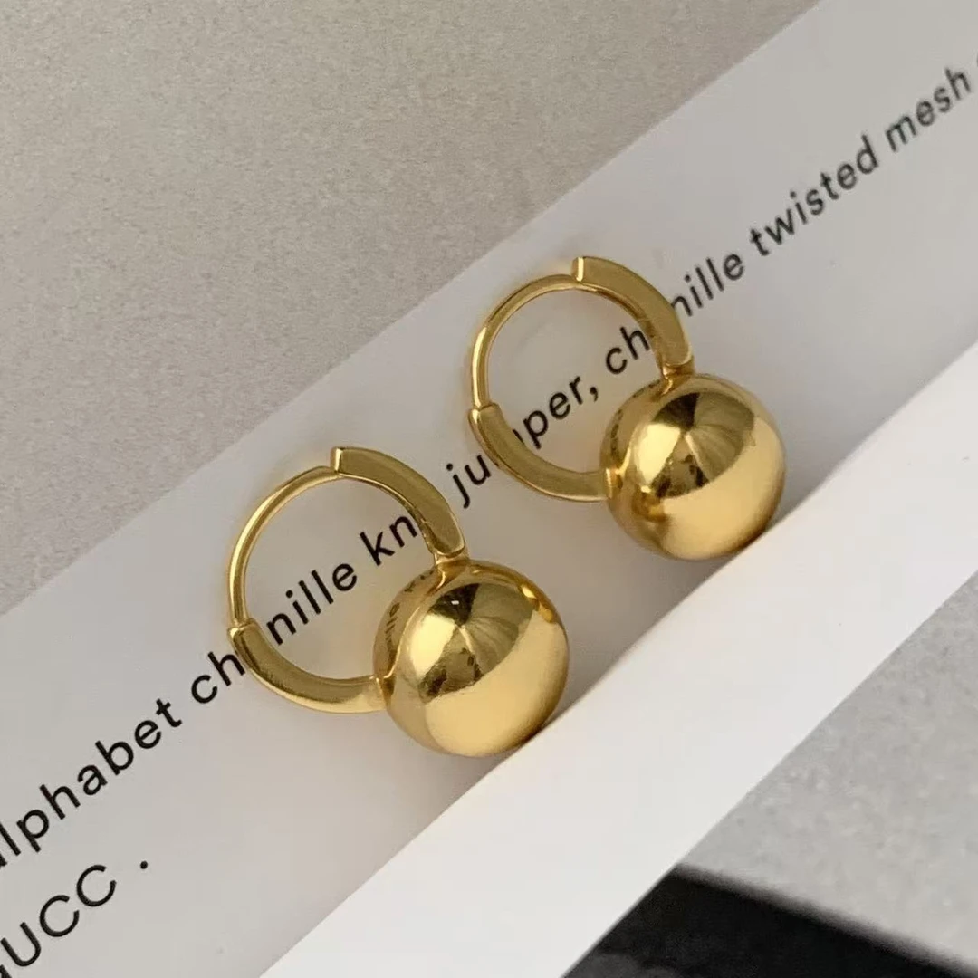 925银耳饰 高级冷淡风简约气质圆球耳环S925纯银电镀18K金耳环