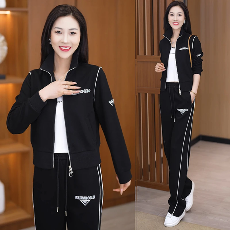 高含棉休闲运动服套装女2025年春秋季新款洋气时髦印花卫衣两件套