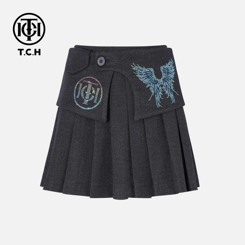 TCH私服烫钻工艺时尚休闲百搭翅膀半身裙女T75C22E1025轻奢tch