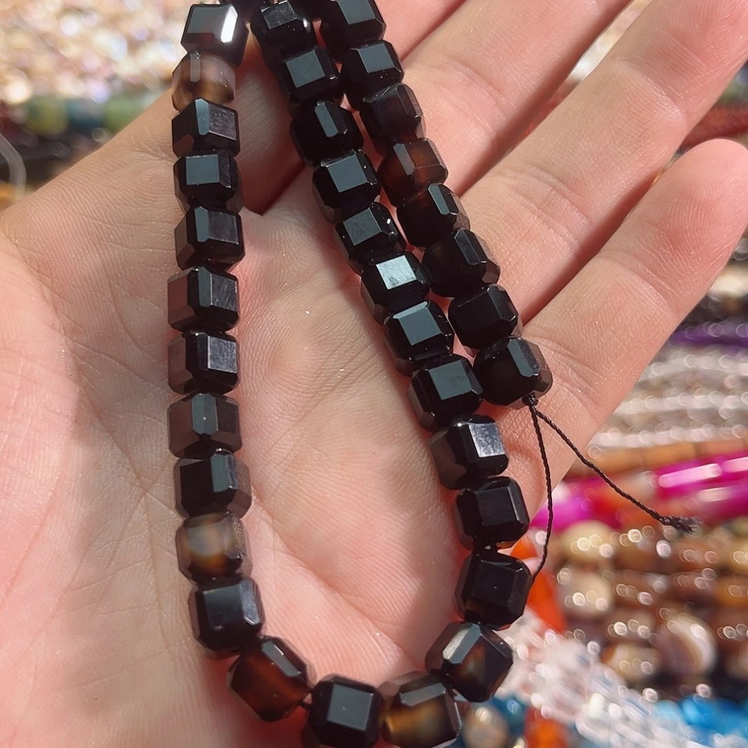 玛瑙/玉髓合金珠宝半成品黑玛瑙方糖9mm