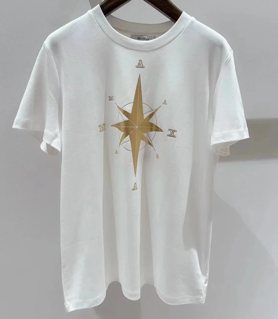 99新 MaxMara MaxMara白色印花短袖M码/E50376