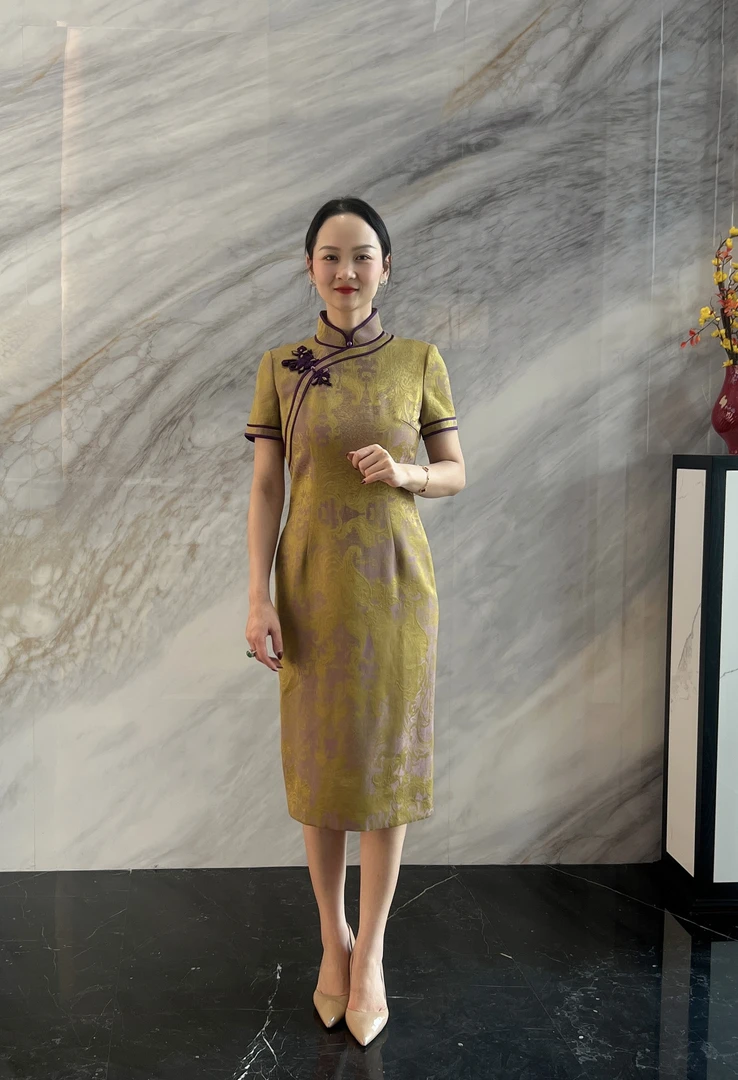 喜婆婆喜妈妈婚宴旗袍显瘦气质中式修身中长款优雅提花中国风