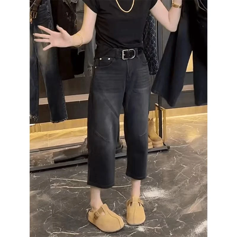 今年宽松阔腿直筒牛仔裤子春秋时尚大码百搭宽松高腰显瘦八分裤女