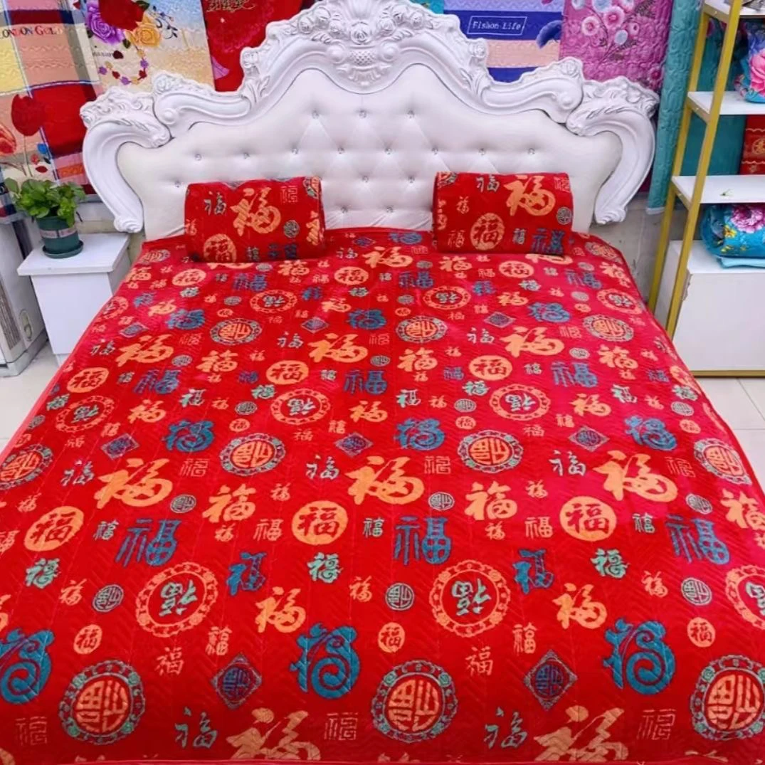 【加绒加厚床盖】红百福 牛奶绒夹棉加厚冬季保暖可铺可盖可机洗