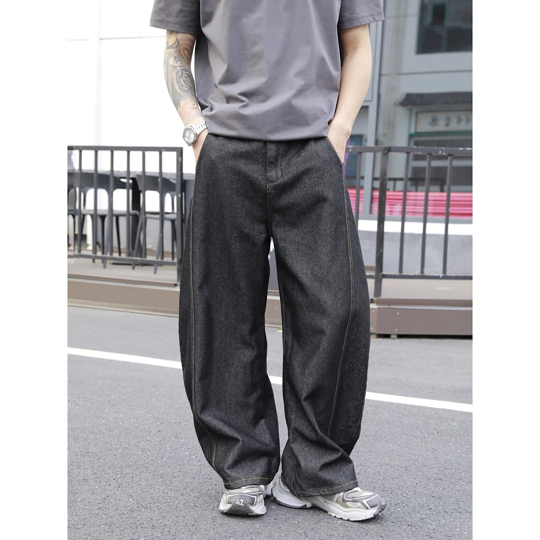 JUNVA美式复古水洗弯刀牛仔裤男高级感百搭直筒宽松阔腿休闲长裤