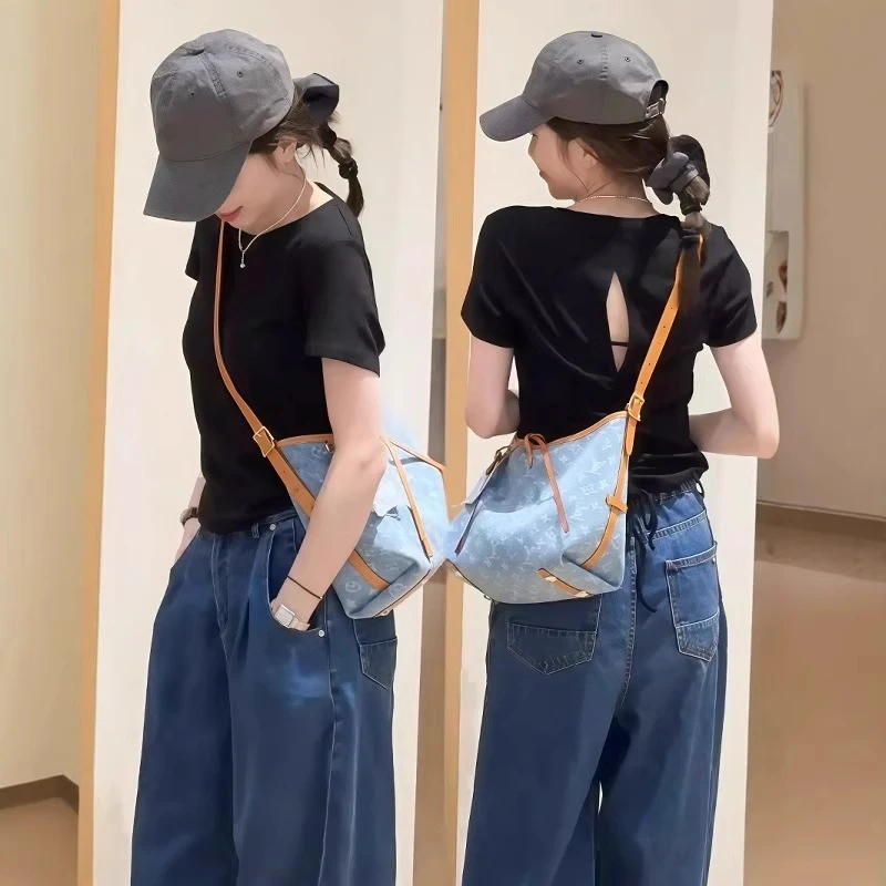 芯娇晴黑色正肩短袖t恤女2025新款爆款夏季镂空露背收腰显瘦上衣