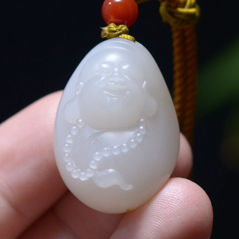 16.0g 新疆和田橘红皮无结构白玉籽料弥勒佛