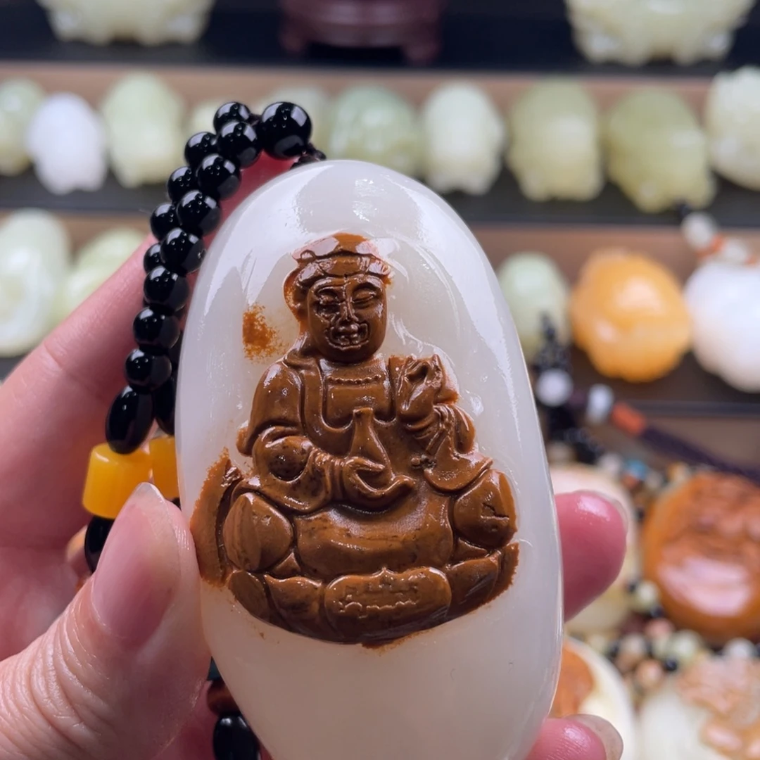 牧****石材天然古青石手把件