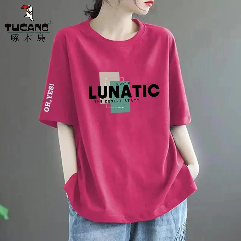 啄木鸟纯棉大码显瘦T恤印花建议通勤复古宽松胖MM韩版百搭ins上衣