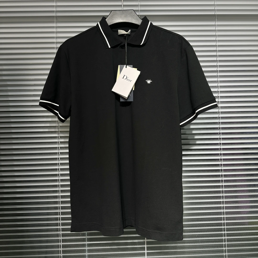 99新 DIOR/迪奥 短袖 POLO衫 小蜜蜂刺绣 条纹 黑色 M码 k116