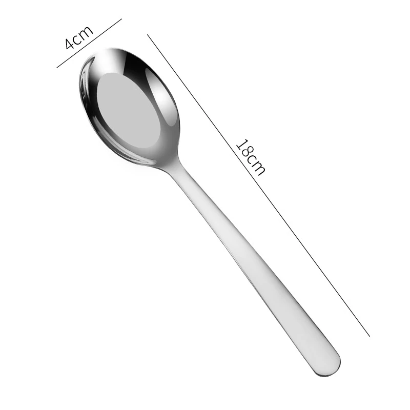 304不锈钢西餐勺酒店长柄勺韩式平底勺家用餐厅方形勺公勺