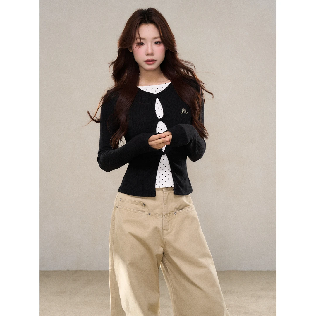 【小野莓】假两件拼接长袖T恤女秋小众设计感显瘦小上衣清清BT59836