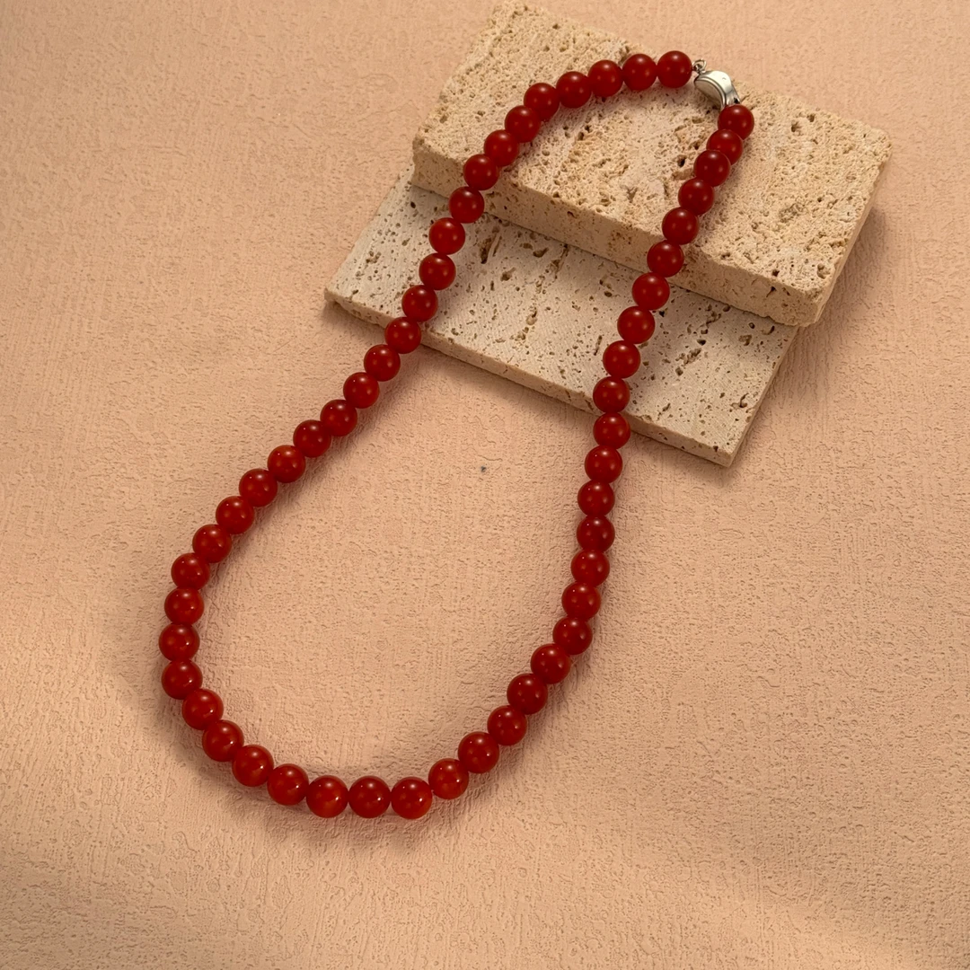 链子925银仿珍珠 【施家红珠珠项链】红色气质百搭女士时尚