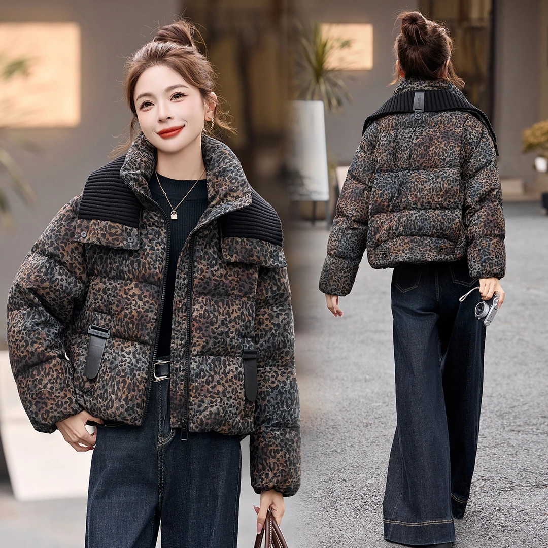 羽绒棉服韩版宽松女装潮2025年新款冬装别致漂亮豹纹棉衣时尚短款
