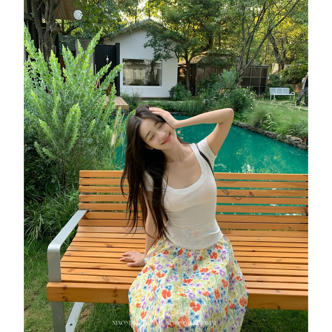 来财小马【油画少女】碎花半身裙女夏设计感小众高腰伞裙中长款裙子