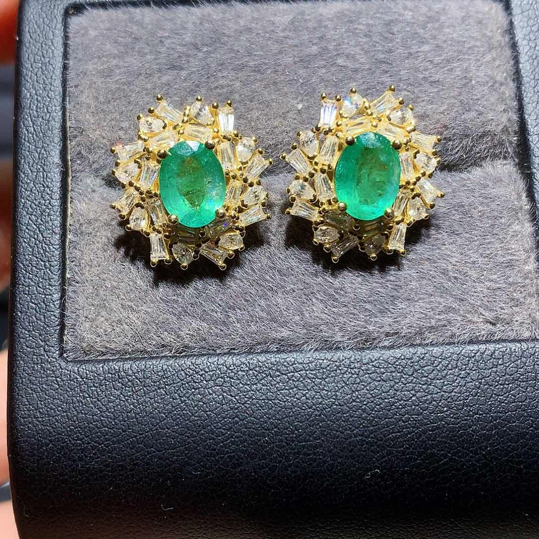 耳饰祖母绿银S925镶嵌