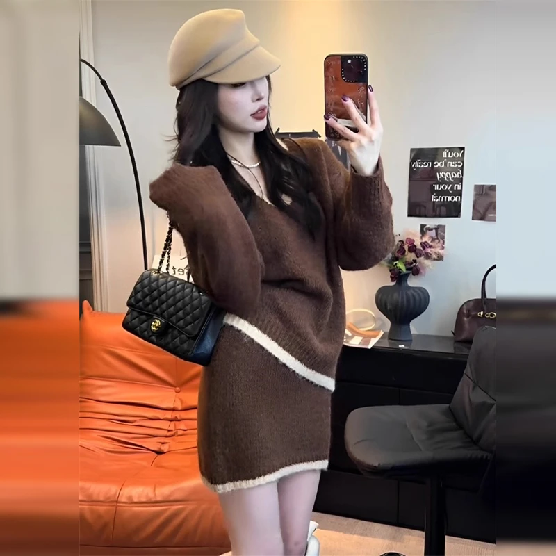9774高级毛衣套装裙女春季2024新款时尚气质显瘦针织短裙两件套女