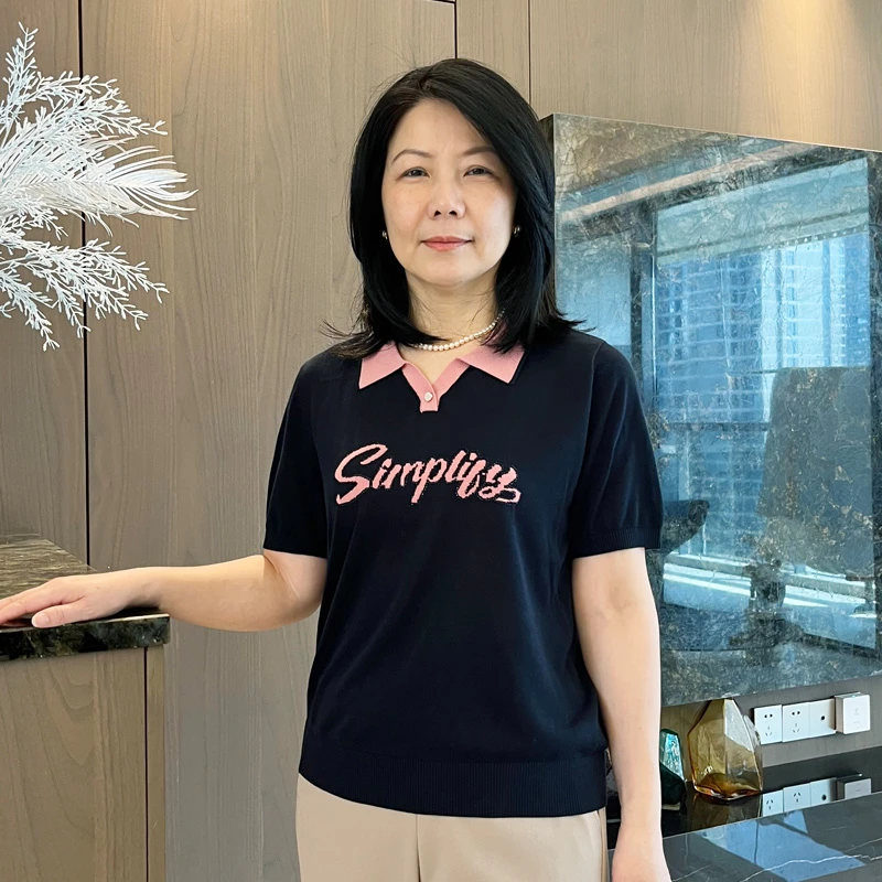 撞色天丝POLO衫百搭短袖黑色短款设计师减龄妈妈日常上衣8848