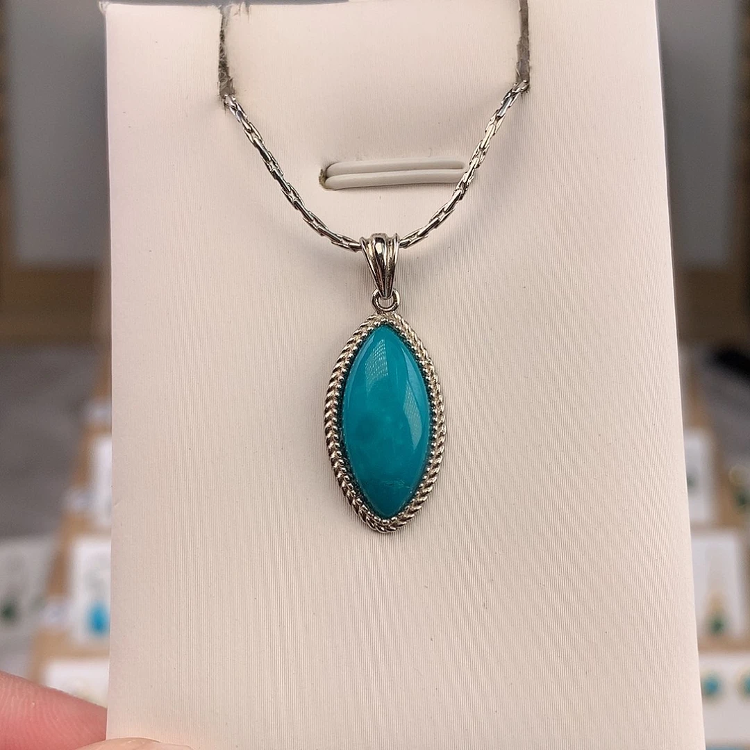 绿松石银S925镶嵌吊坠(不含链)