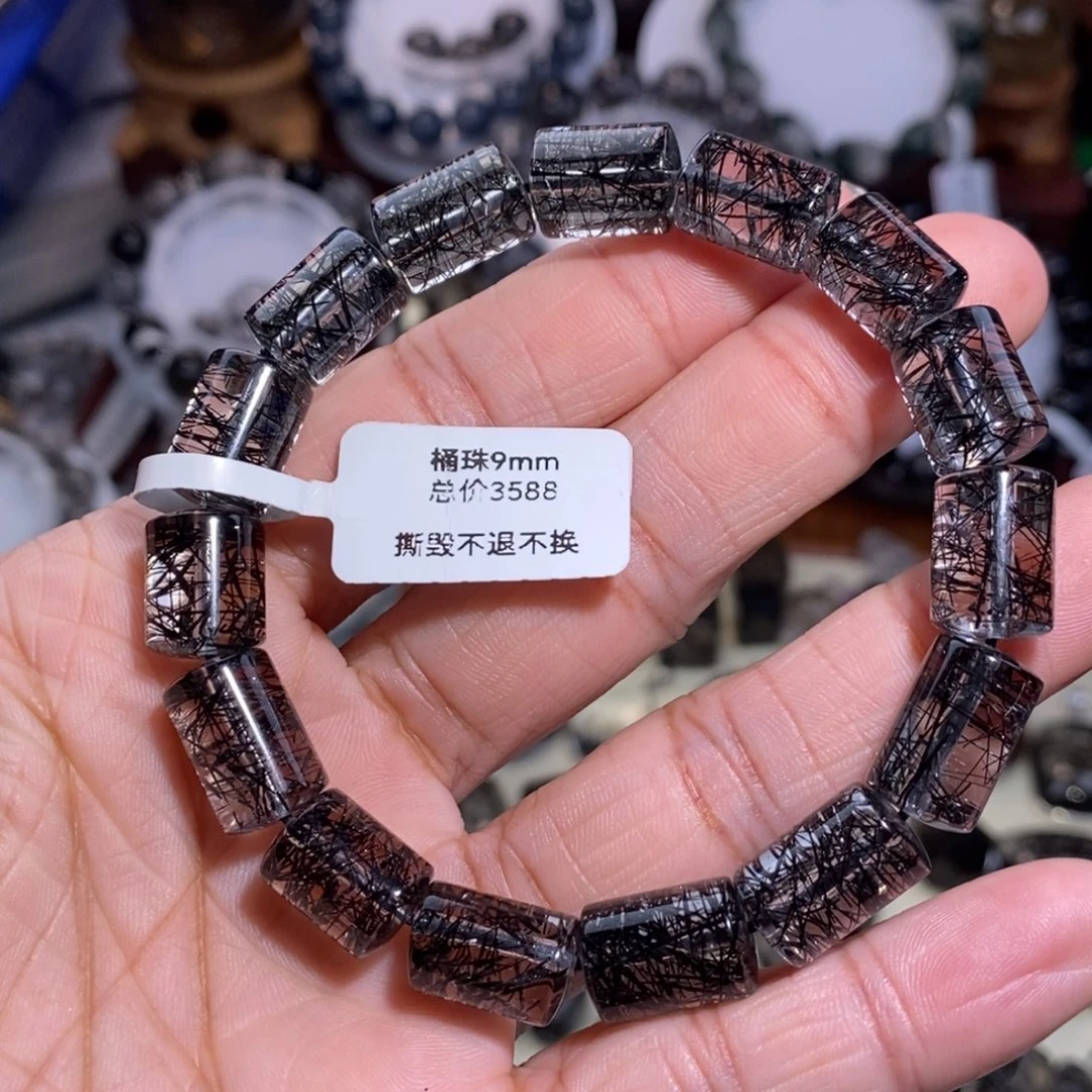 好***…水晶手链未镶嵌黑发晶桶珠9mm毕业级全透体