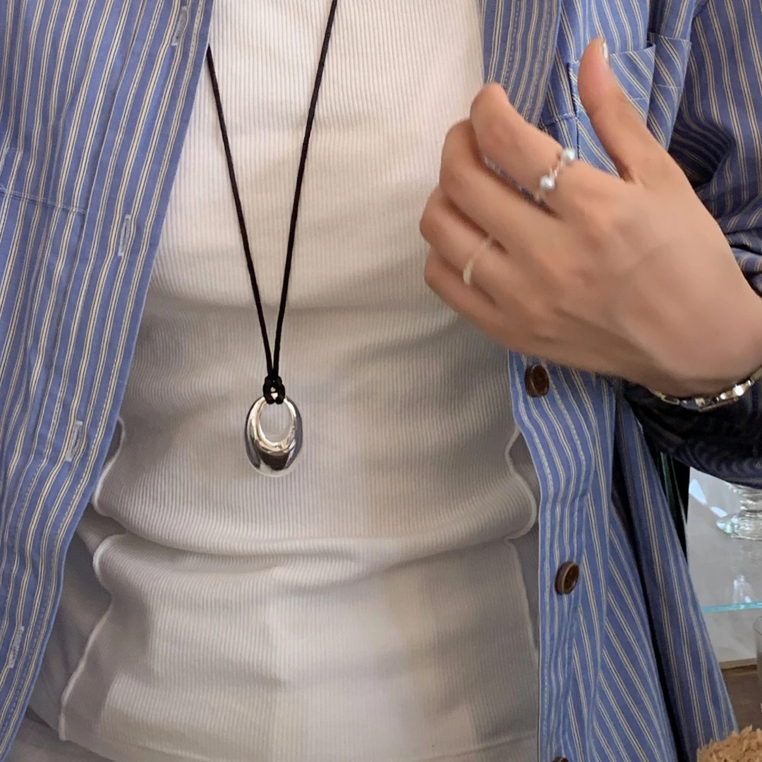 非金属棉绳项链 长款黑绳立体水滴项链轻奢气质高级感百搭锁骨链