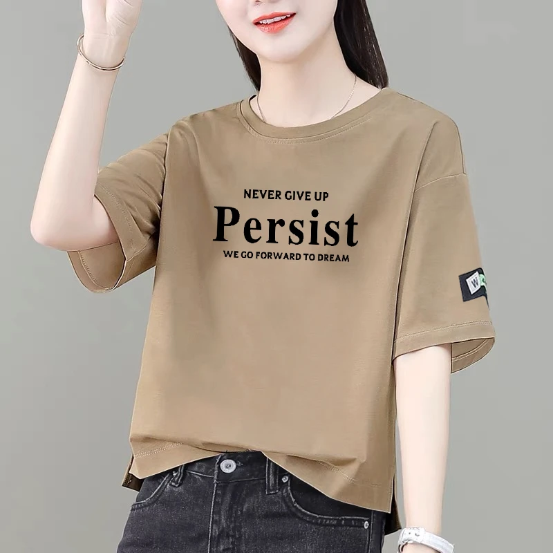 100%纯棉短袖t恤女夏季新款韩版显瘦遮肚宽松减龄时尚百搭上衣女