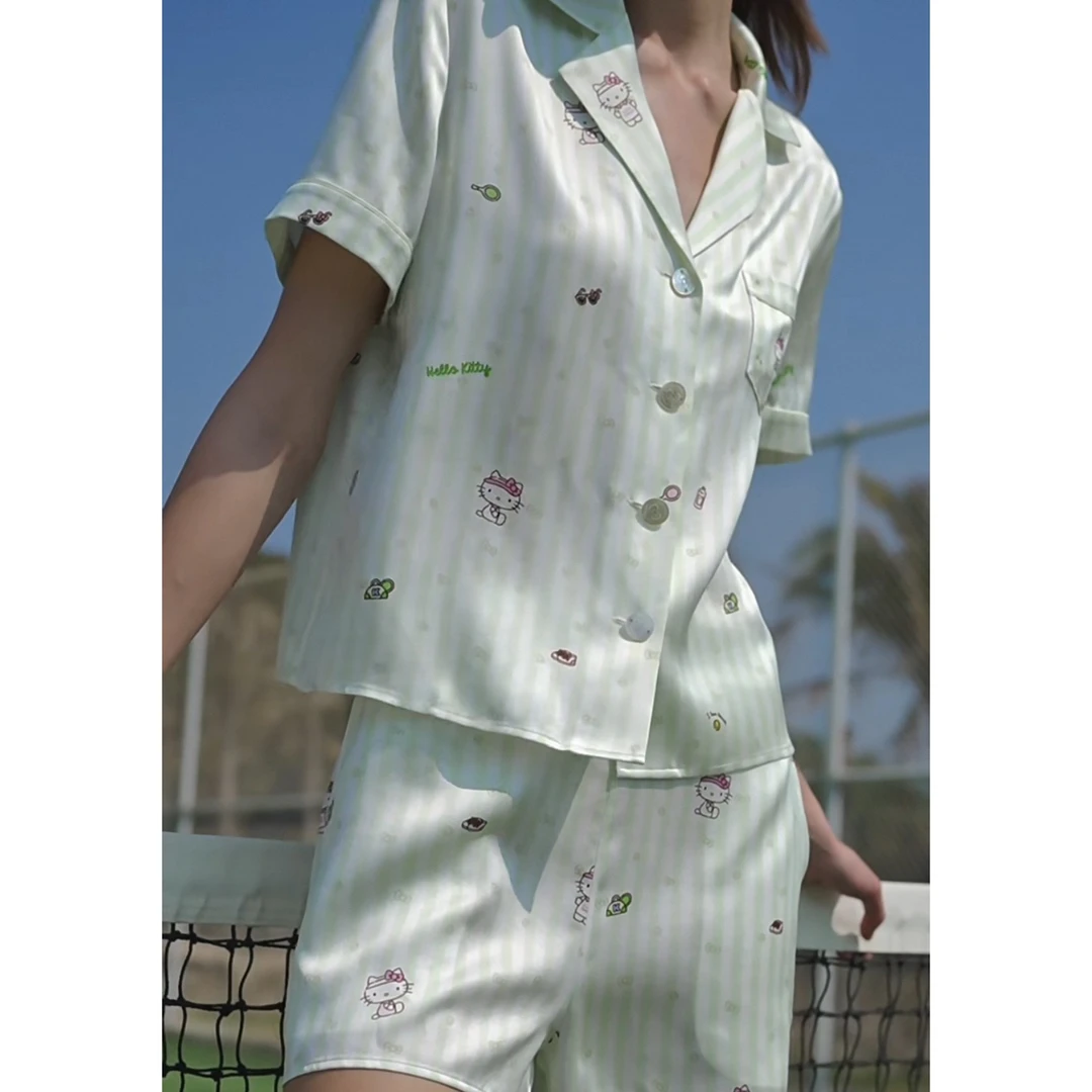 【书欣同款-青草kitty】2025夏款短袖短裤高级感家居服睡衣套装