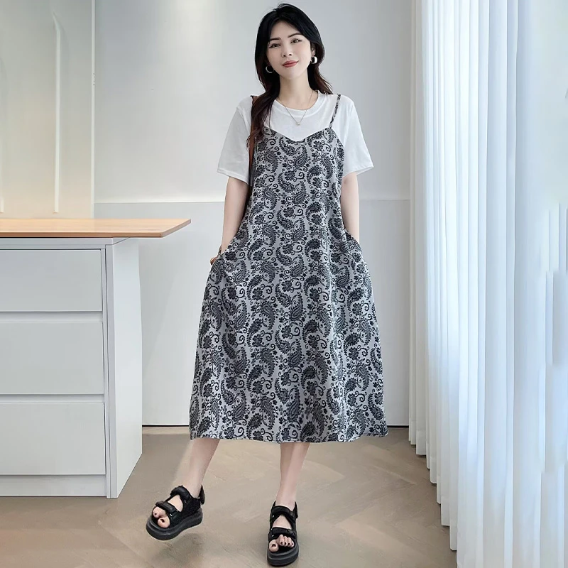 大码女装夏季新款时尚连衣裙女宽松显瘦百搭胖小个子精致短款上衣
