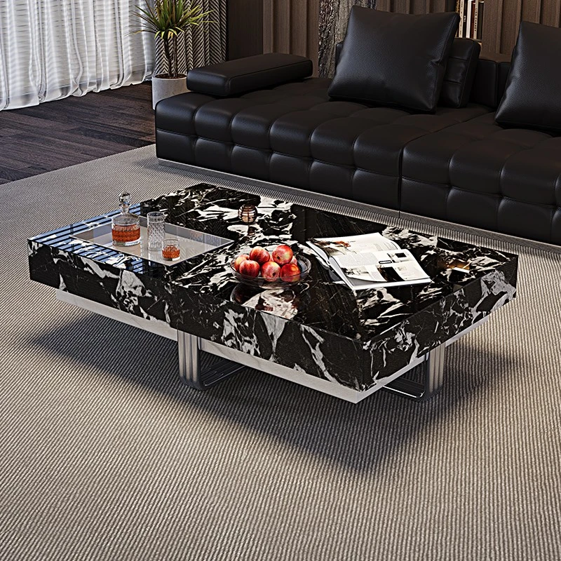 意式极简岩板长方形茶几轻奢高级感客厅家用大小户型高端设计师款